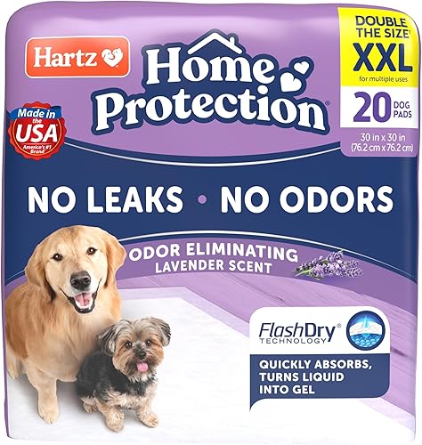 Hartz Home Protection Odor Eliminating XXL Dog Pads with FlashDry Technology Scented Double Extra Large Pads for Dogs Puppies Count Size Varies