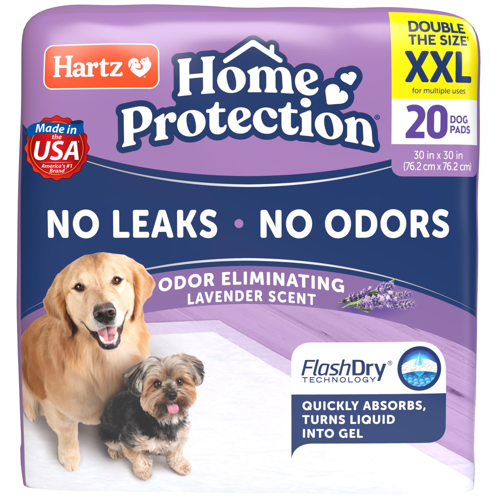 Hartz Home Protection Lavender Scented Dog Pads, XXL 20 count, Super Absorbent & Won't Leak, Odor Eliminating
