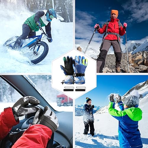 Miniatura 5 de Guantes de esquí, guantes de nieve, 3M Thinsulate guantes de invierno impermeables para clima frío para padres y niñas, ciclismo, conducción, correr