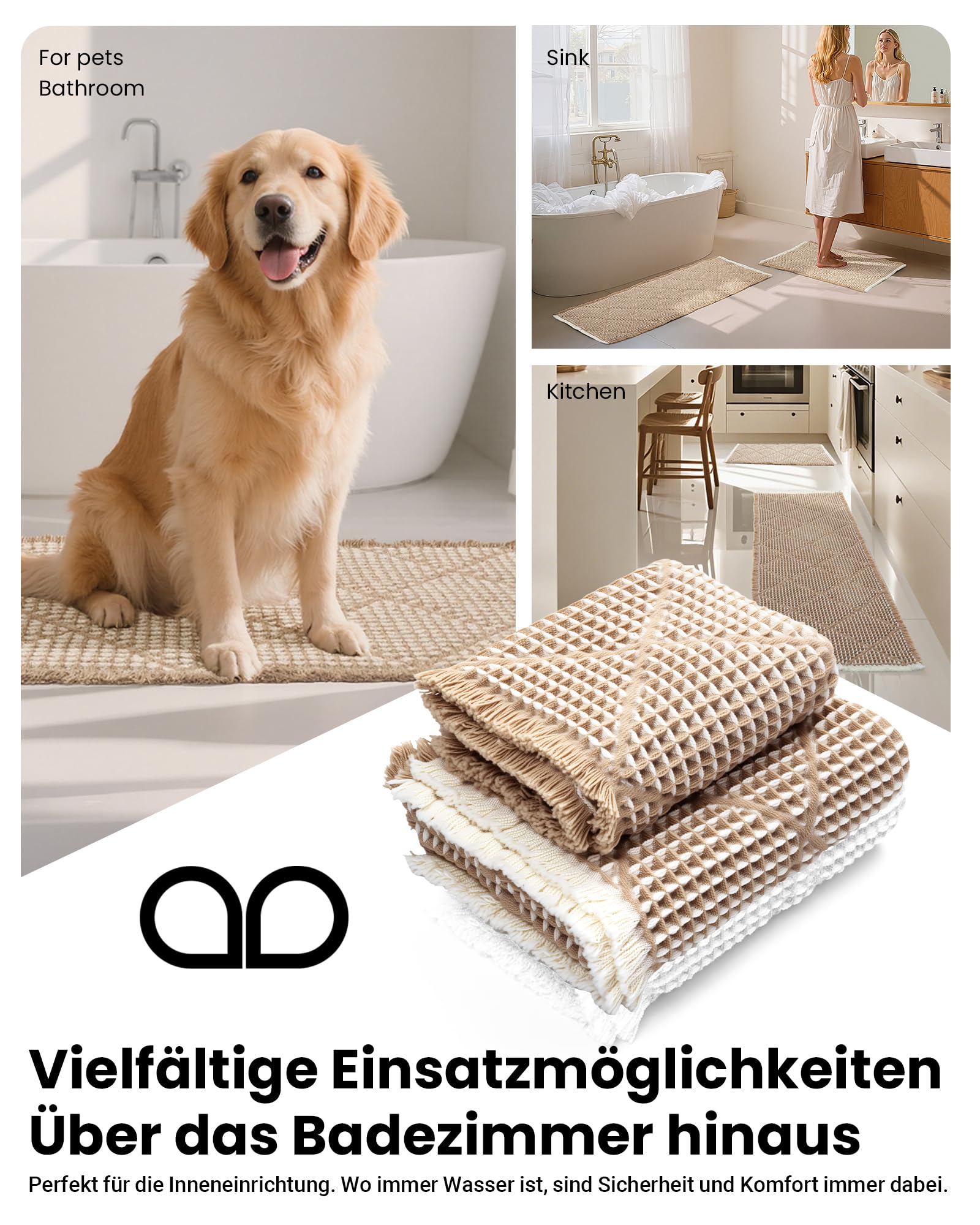 Juego de alfombras de baño grandes de 2 piezas, alfombra de baño boho, antideslizante, lavable, alfombrilla de baño marrón, alfombrilla de baño para baño, lavadero, salón, dormitorio 51 x 120 cm + 46