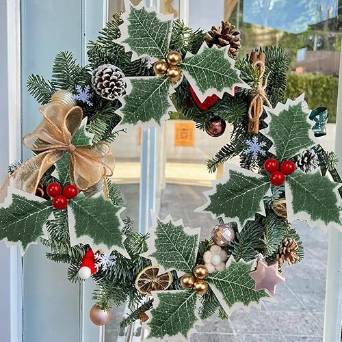 Miniatura 5 de Lorigun 30 bayas artificiales de acebo, bayas falsas con hojas verdes, flores de bayas artificiales para decoración de Navidad, tallos de bayas