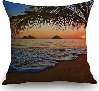 Pacific Sunrise at Lanikai Beach Decorative Throw Pillow Case Hawaii Colorful Sky Wavy Decoration Cushion Cover Home Decor 18 x 18 Inch Cotton Linen for Sofa Couch