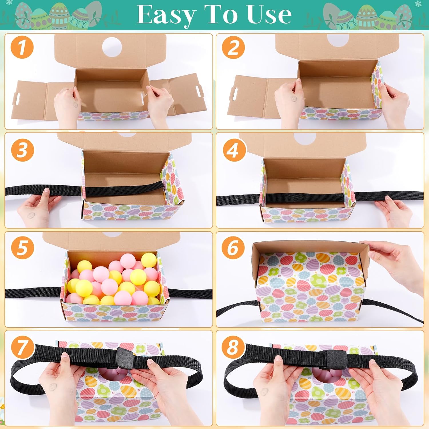 4 Sets Easter Party Games Swing Shaking Balls Game Colorful Egg Novelty Twerk Game with 4 Adjustable Belts and 80 Balls for Adults Garden Outdoor Indoor Group Holiday image 3