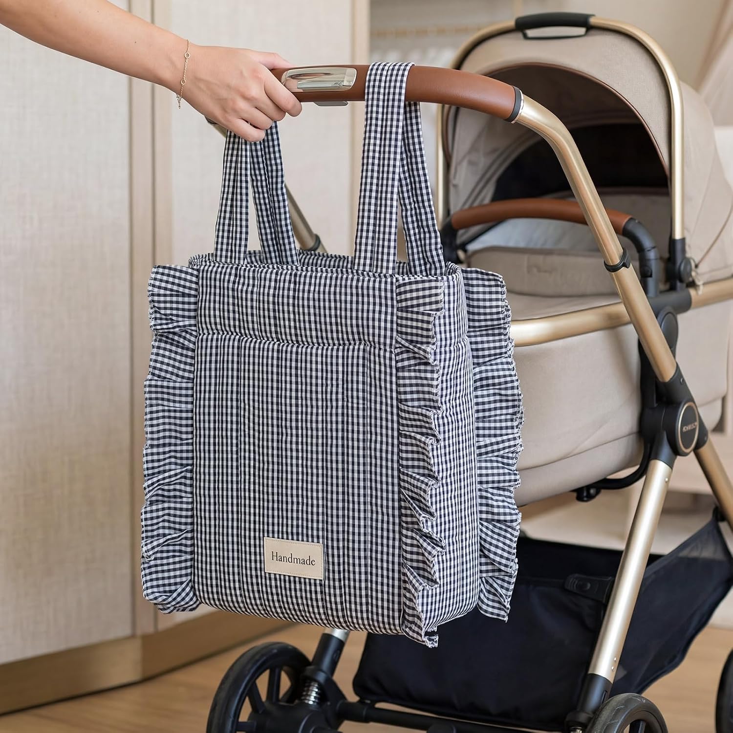 Abbylike Plaid Stroller Bag with Detachable Handle Drawstring Pocket Includes Mini Pouch Universal for Strollers