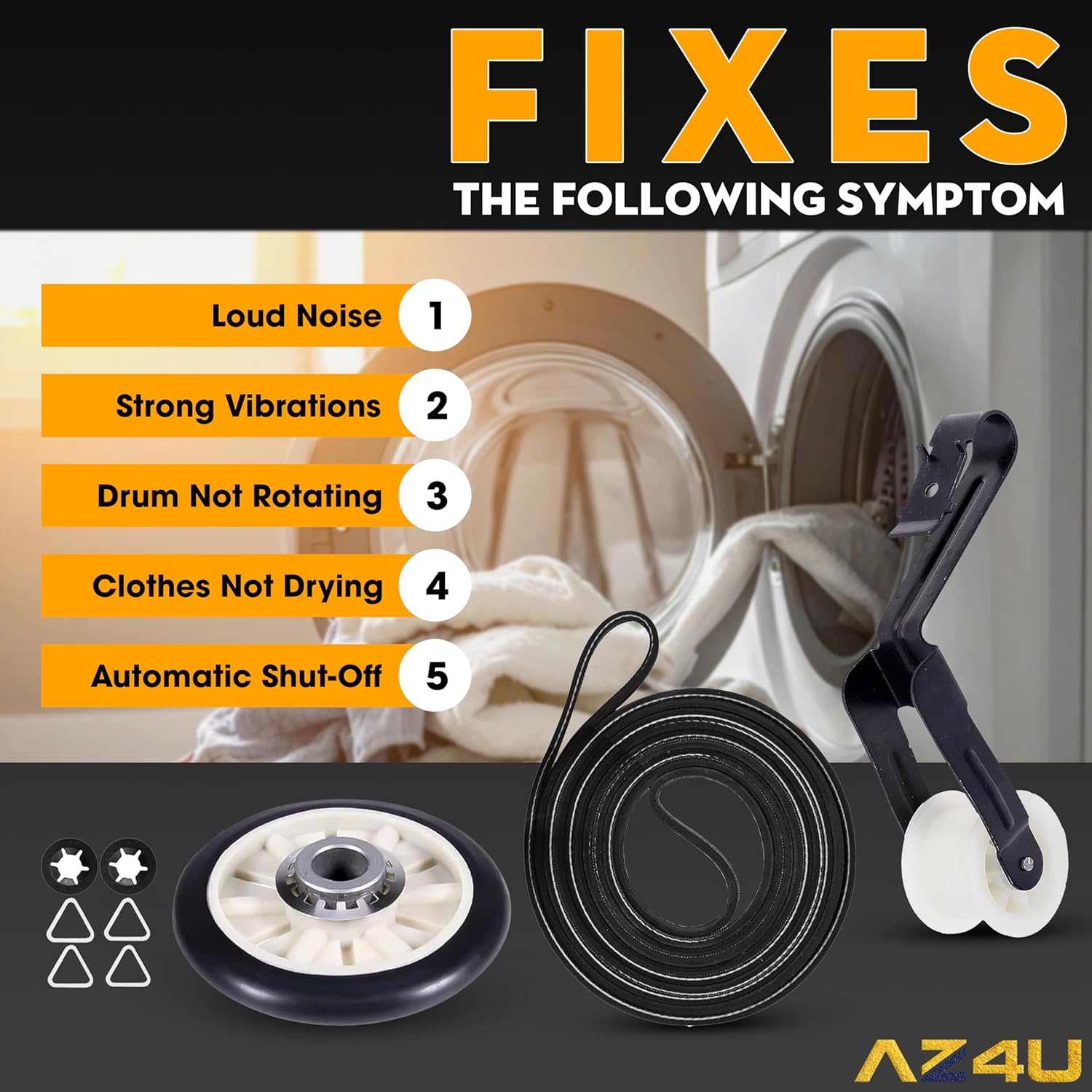 Dryer Repair Kit Replaces For Amana NED4600YQ1 NED4655EW1 4GNED4600YQ1 NED4600YQ0 NGD4655EW2 NED4500VQ0 NED4700YQ1 NED4500TQ0 NED4800VQ0 Drum Rollers 14210017 Belt 341241 Idler Pulley 14210023