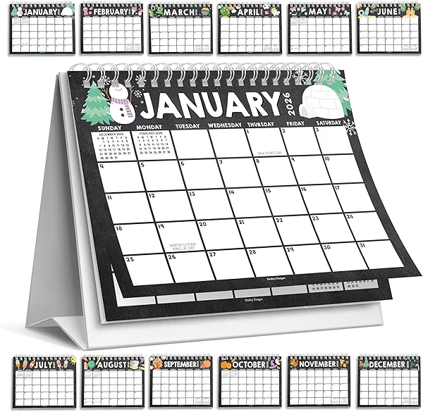 Small Desk Calendar 2026-2027 - Standing Flip Desk Calendars 2026, 18 Months Stand Up Calendars from Jan 2026 to June 2027, Chalkboard Desktop Calendar Planner for Home, School, Office