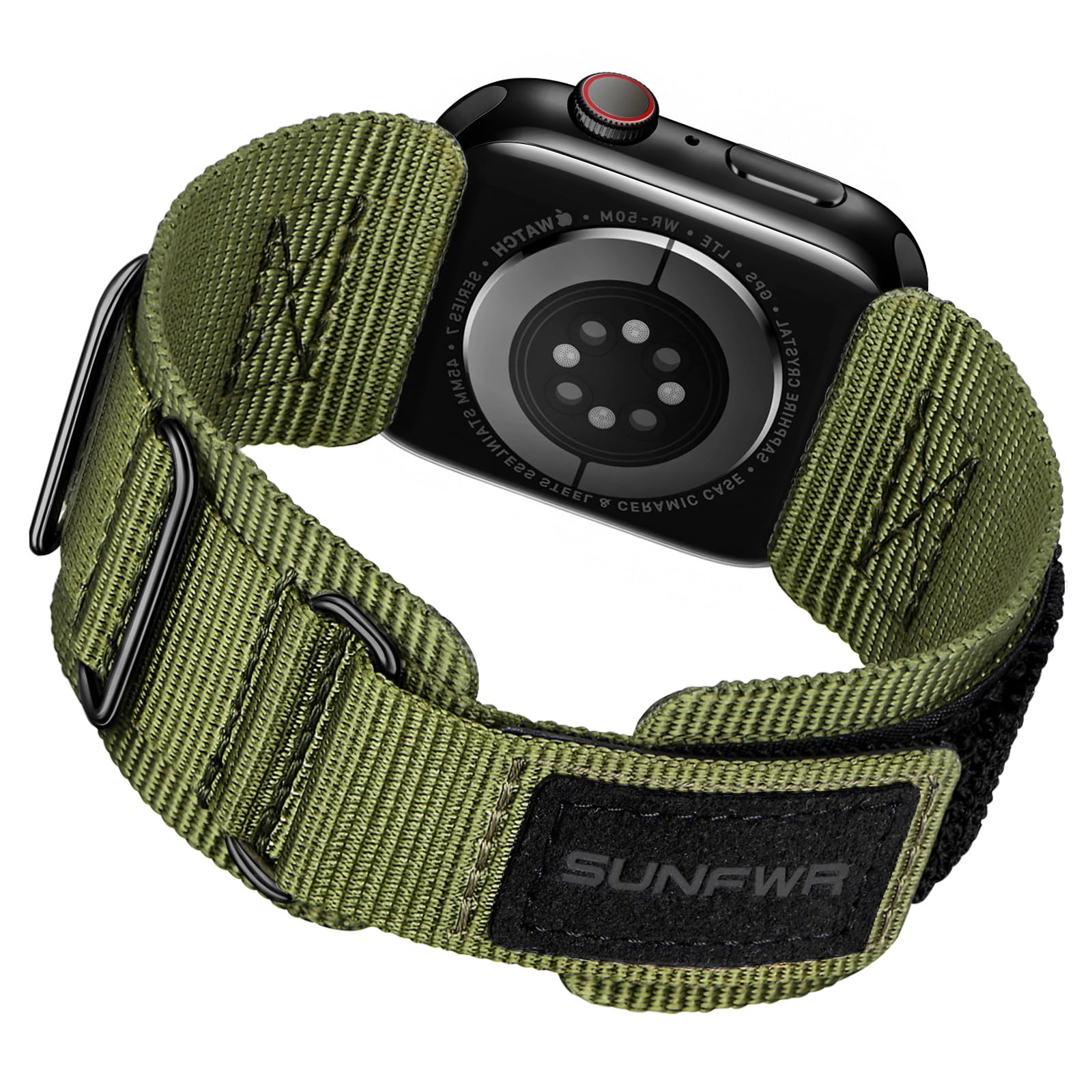 SUNFWR Rugged Nylon Band for Apple Watch 42mm(Series 11/10) 41mm 40mm 38mm Men,Velcro Tactical Military Strap for iWatch Series 11/10/9/8/7/6/5/4/3/2/