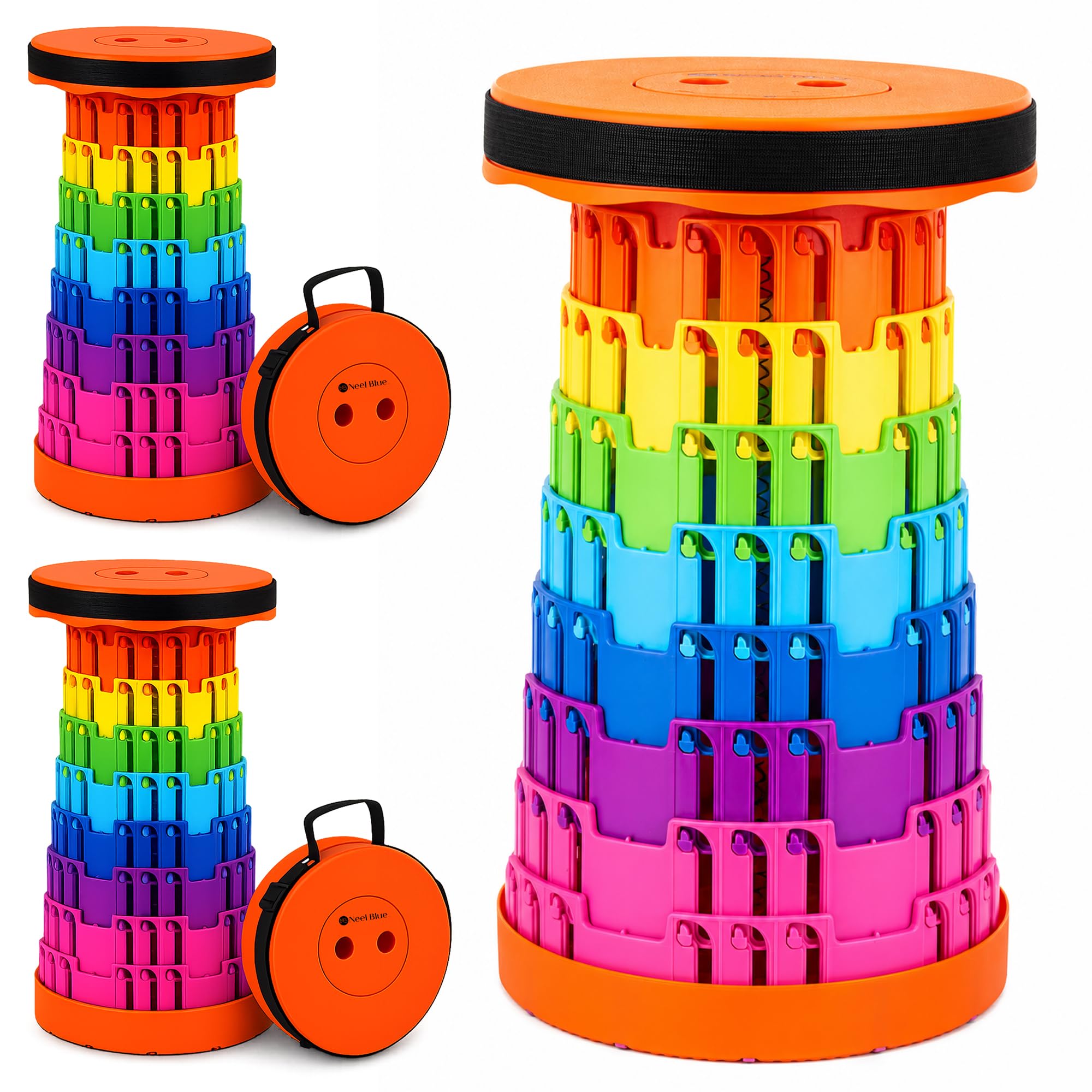 Event Decor Shop Tabouret de camping télescopique 200 kg – Orange arc-en-ciel, 3 pièces | Siège réglable, tabouret rétractable en plastique haute résistance pour événements et activités en intérieur et en extérieur