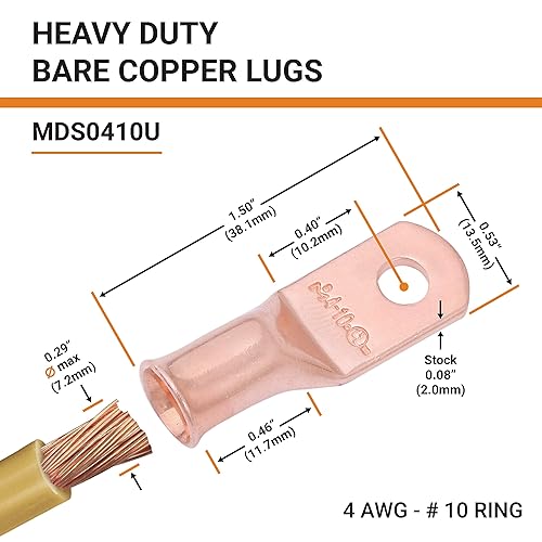 Miniatura 396 de SELTERM - 2 terminales de anillo resistentes para cable de batería, calibre 4 AWG, pernos de 3/8 pulgadas, terminales de calibre 4, ojales de cobre