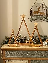Romadedi Christmas Tree Wooden Small Modern: Set of 3 Standing Christmas Tree Pine Wood with LED Fairy Lights Decoration for Christmas - Mini Christmas Tree Alternative for Winter Table Decoration