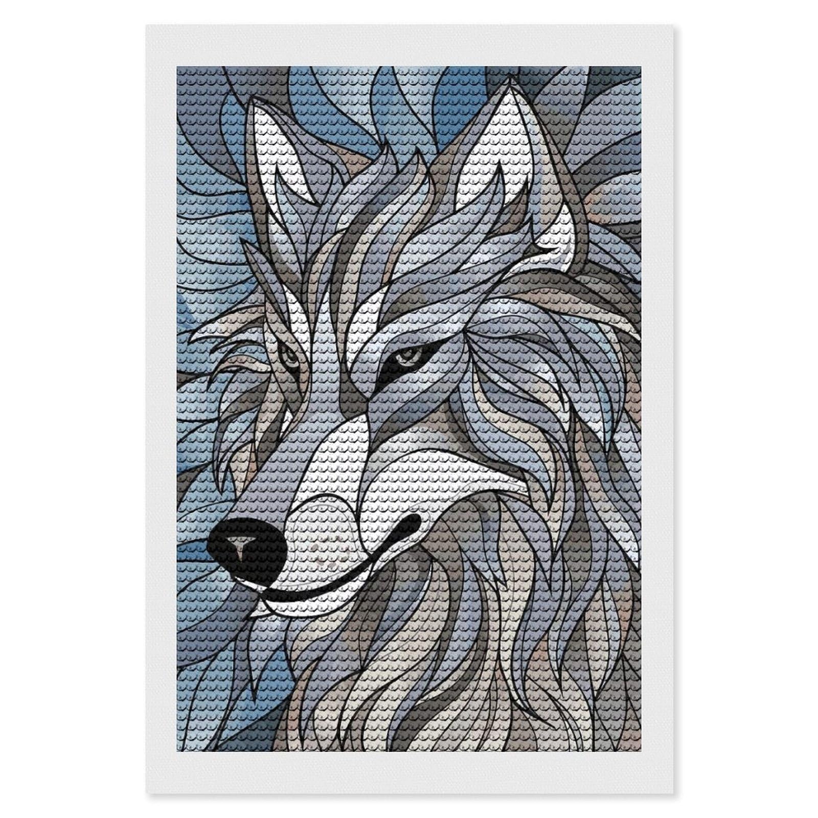 Junmoney Stylized Wolf Portrait Diamond Art Canvas 8"x12", for Adults, Good for Quiet Evenings, Bedroom Decor, Festive Craft Gift, Easy to Enjoy