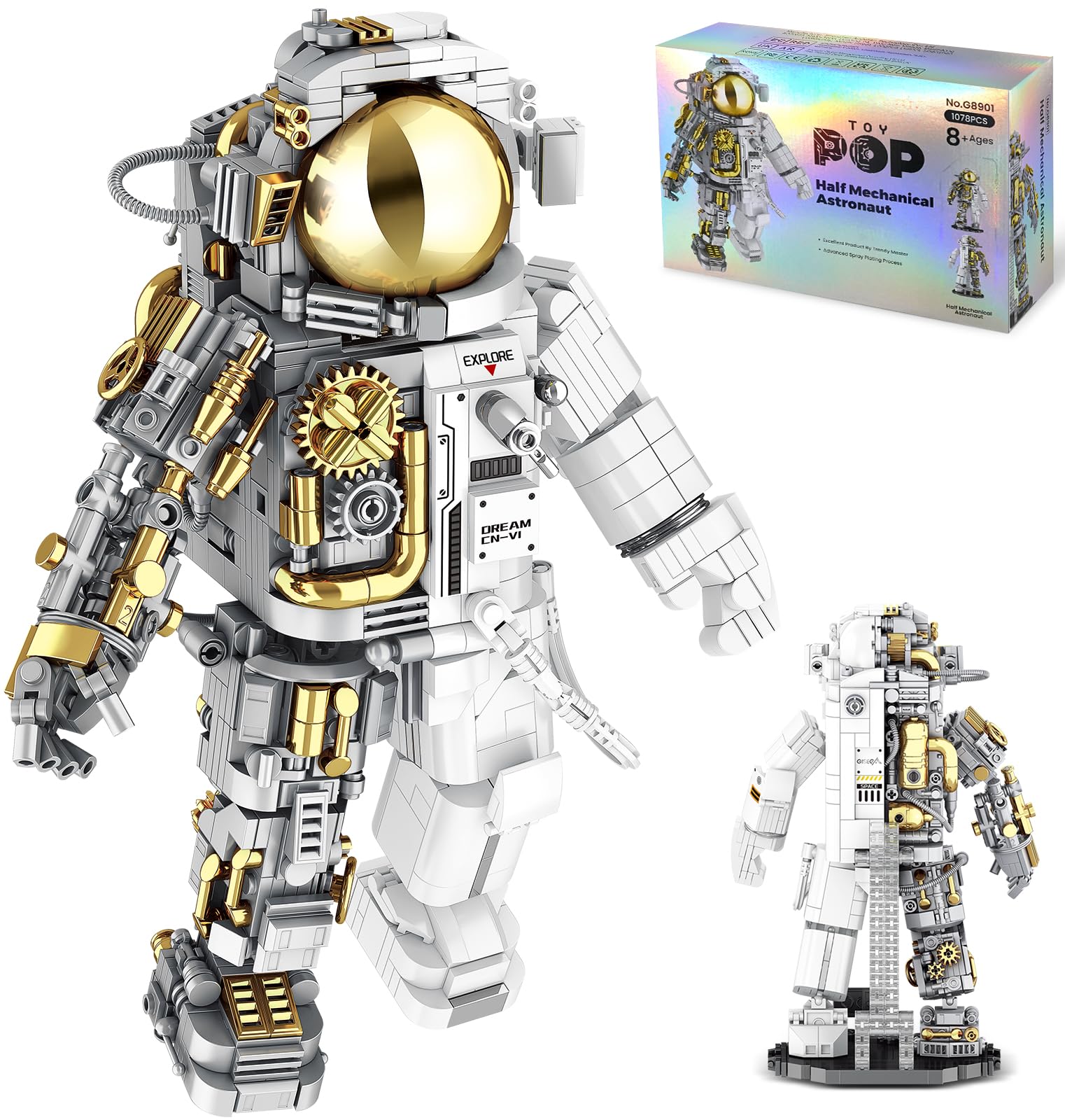 okk Space Exploration Astronaut Building Sets, Astronaut Building Blocks for Kids, Collectible Space Toy with Display Stand, Creative Space Gifts for Men Adults Boys Girls (1078 Pieces)