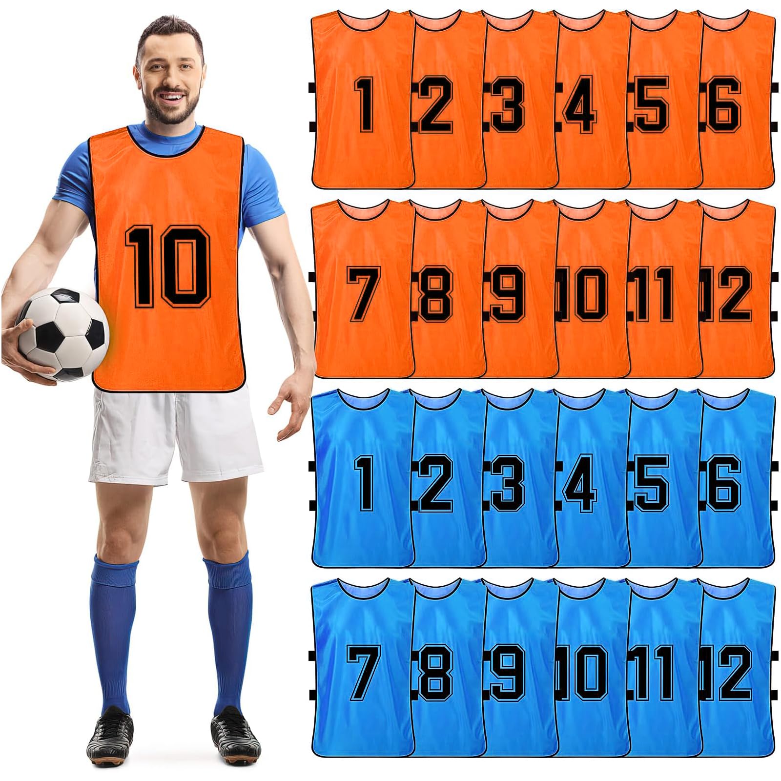 Scrimmage Trainingsweste (24er-Pack) Teamsport-Trikots für Erwachsene, Jugendliche, Fußball-Lätzchen, Übungs-Trikots, orange / blau, One size