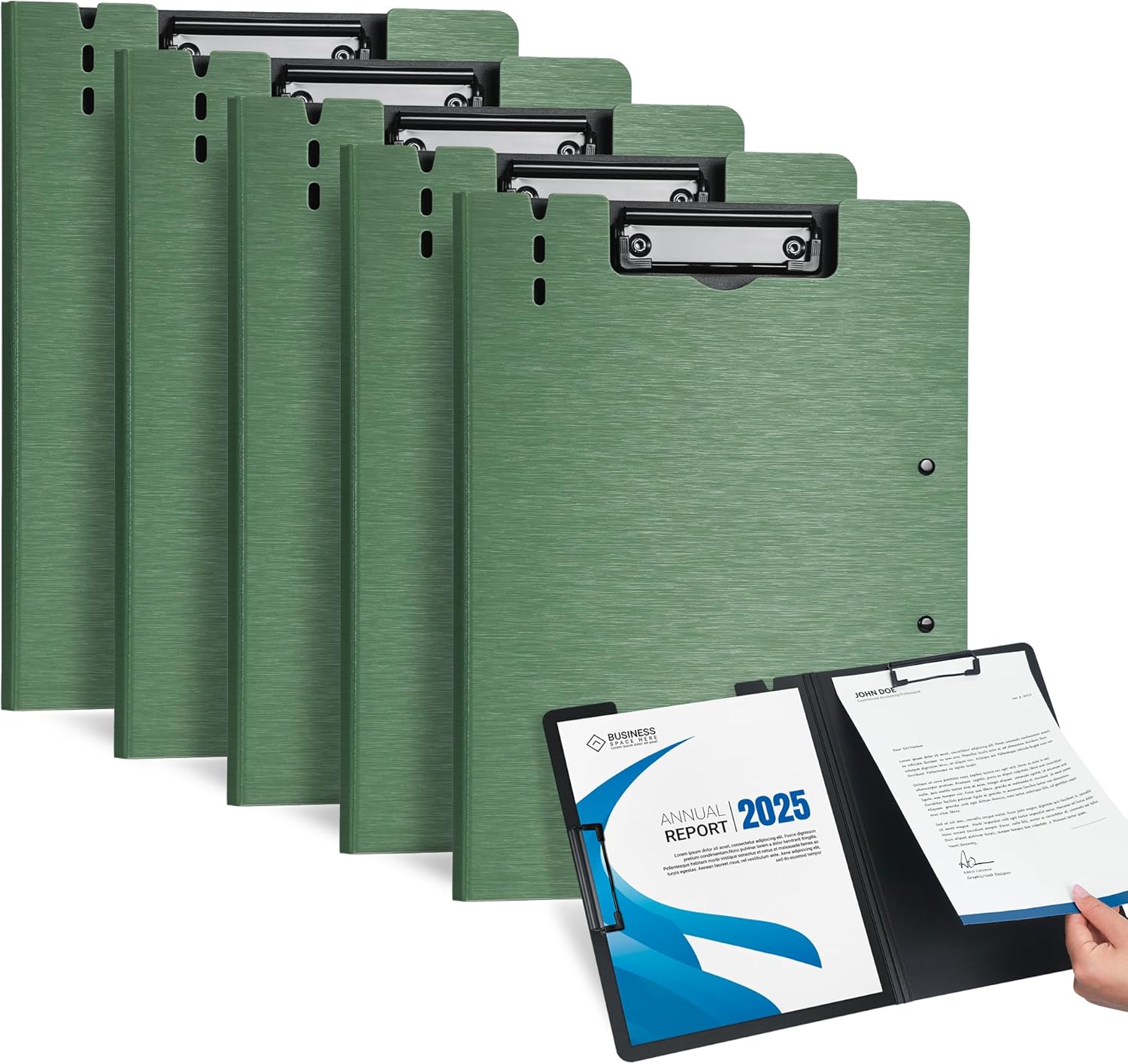 Clipboard Folder, with Dual Metal Clips, Embossed-Texture, Folding 360° Rotating, Nursing Clipboard for Letter and A4, Pen Holder (Green, 5)