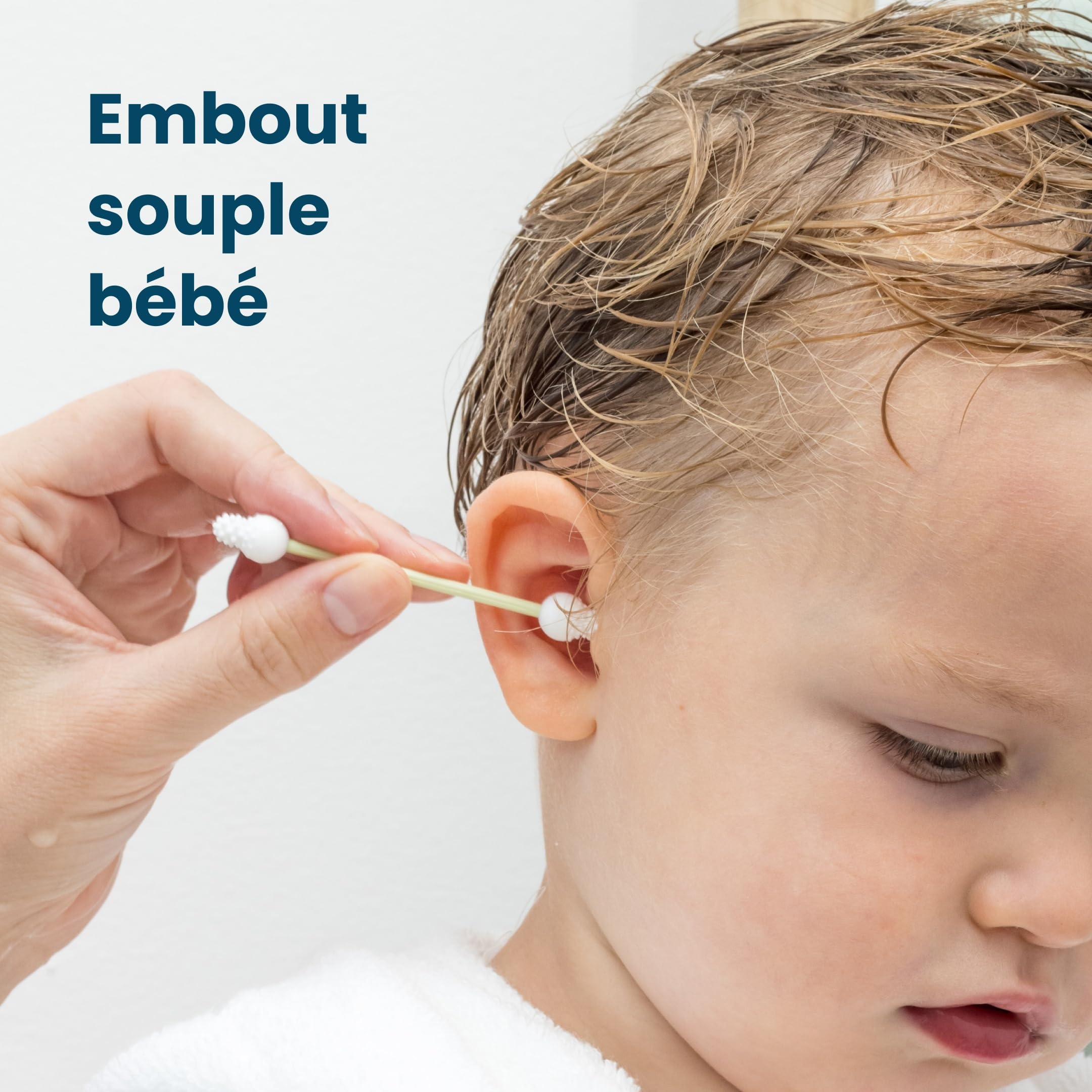 LastSwab® Bébé Cotons-tiges réutilisables en silicone – Nettoyeur doux oreilles & nez pour nouveau-nés et nourrissons – Lavable, sans BPA, zéro déchet, étui – Pêche