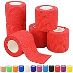 2 Self Adhesive Bandage Wraps, 6pcs Vet Wraps, Red, 5 Yard Self Adherent Wraps for Sports, Wrist, Ankle and Swelling