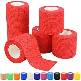 2 Self Adhesive Bandage Wraps, 6pcs Vet Wraps, Red, 5 Yard Self Adherent Wraps for Sports, Wrist, Ankle and Swelling