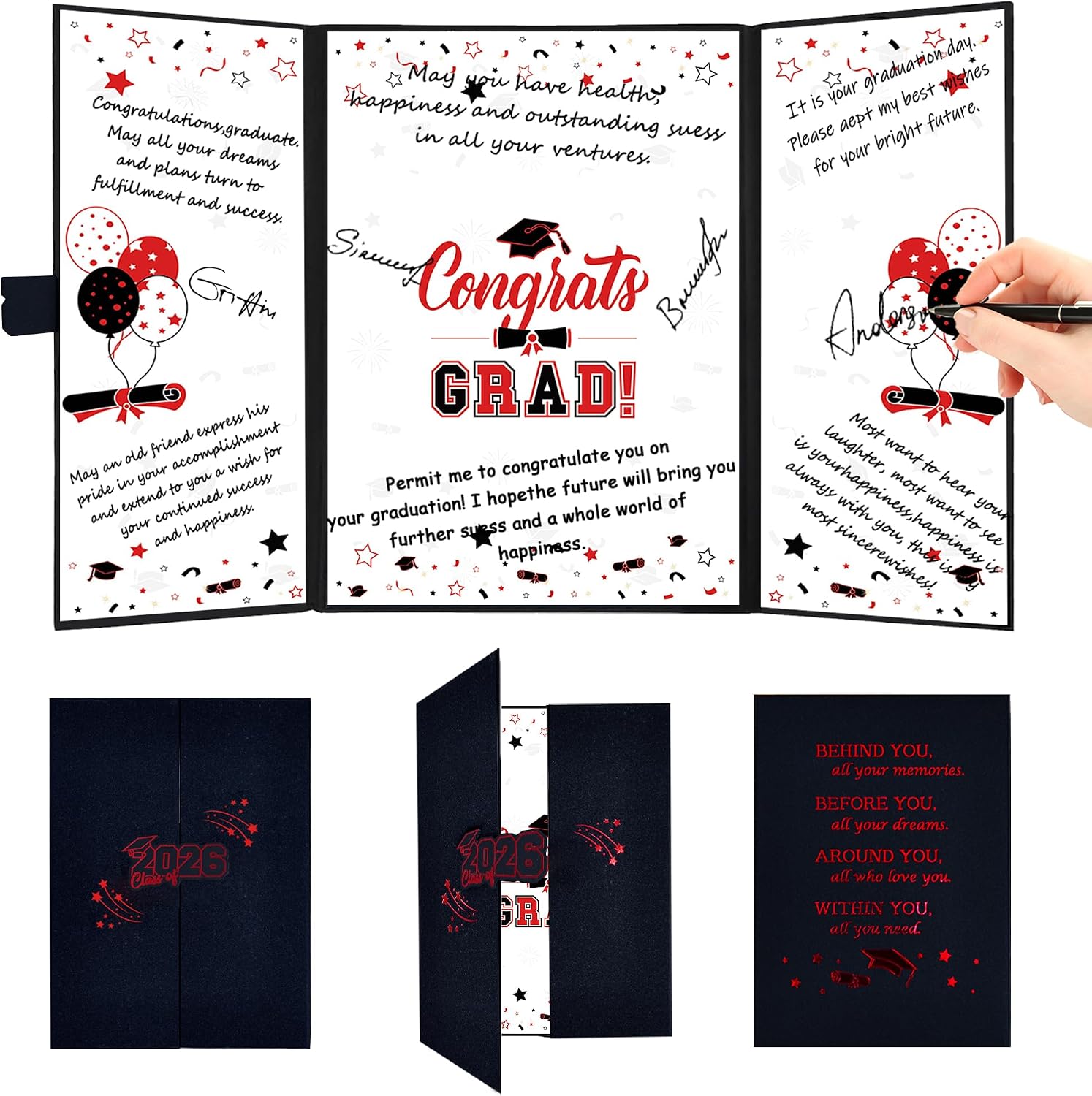 Roetyce Graduation Party Decorations, Black and Red Graduation Guest Book, Class of 2026 Signature Board, Best Graduation Gifts for Her Him, College Jumbo Congrats Grad Card
