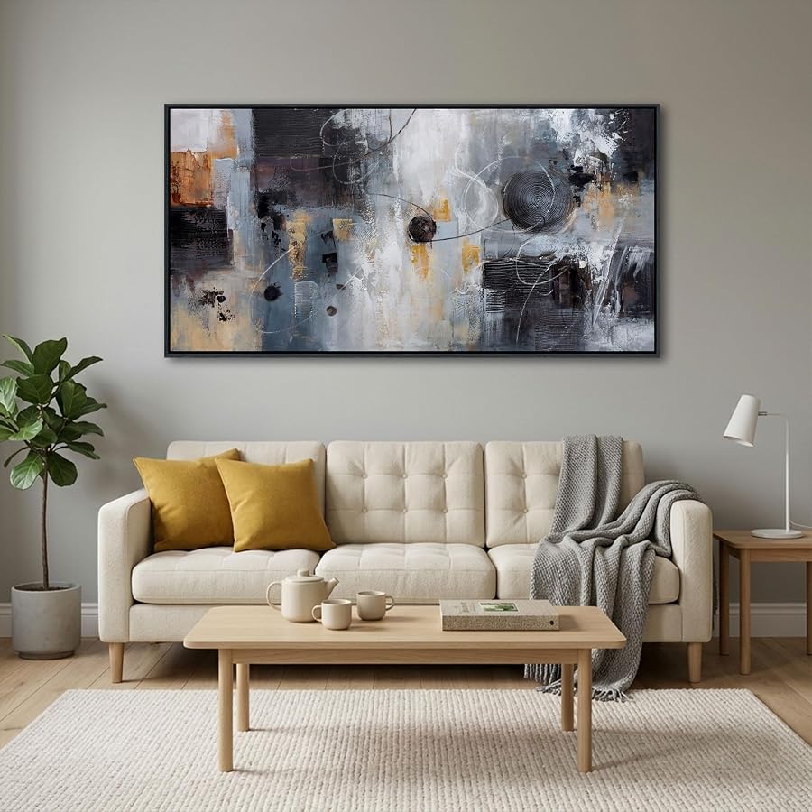 Black and White Wall Art - Large Abstract Canvas for Living Room, Modern Black and Gold Framed Decor, Pictures for Bedroom or Office, Contemporary Artwork 24×48IN, image 6