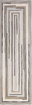Company C Concentric Squares Wool Runner Rug 26" X 8 Gray Striped