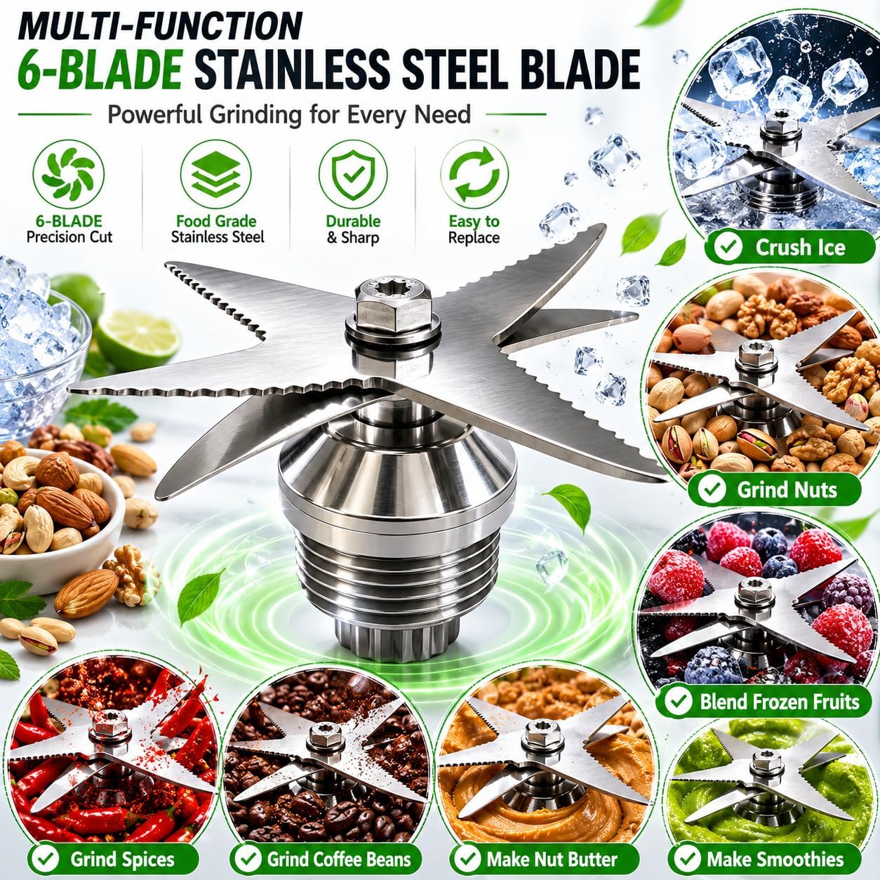 Wet Blade Assembly Compatible with Vitamix 5200, Stainless Steel 6-Blade