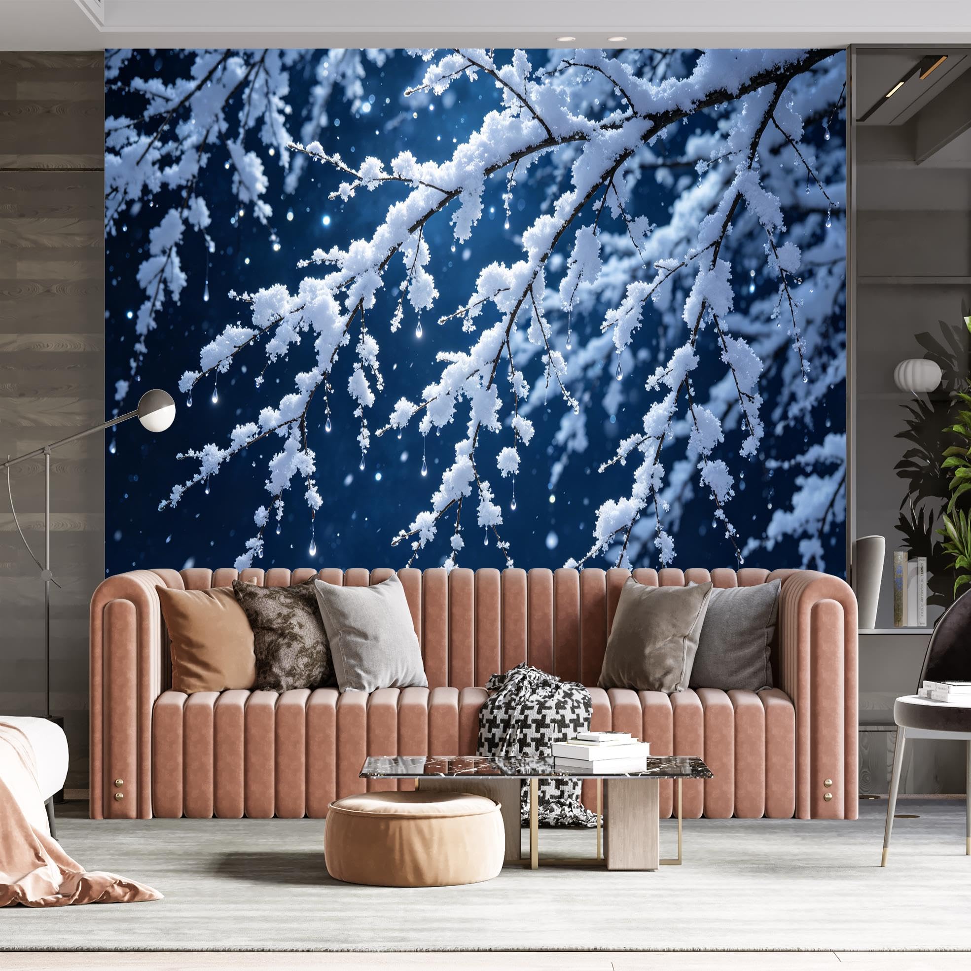 Peel And Stick Wall Mural, Snowy Branches Panoramic Wallpaper 250X160Cm(Wxh) Self Adhesive Removable Waterproof Vinyl Wall Mural For Bedroom Living Room Decor Snowy Branches 250X160Cm(Wxh)