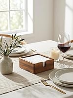 Vista 8 de Servilletero de papel de cóctel de acacia cuadrado de 5.4 x 5.4 pulgadas, bandeja de servilletas plana de madera, servilleta de cóctel