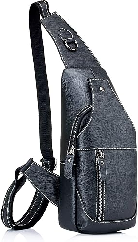 Bolso bandolera pequeño de cuero para mujeres y hombres, bolsa cruzada, bolsa de pecho, mochila de viaje de hombro, resistente al agua, Negro -