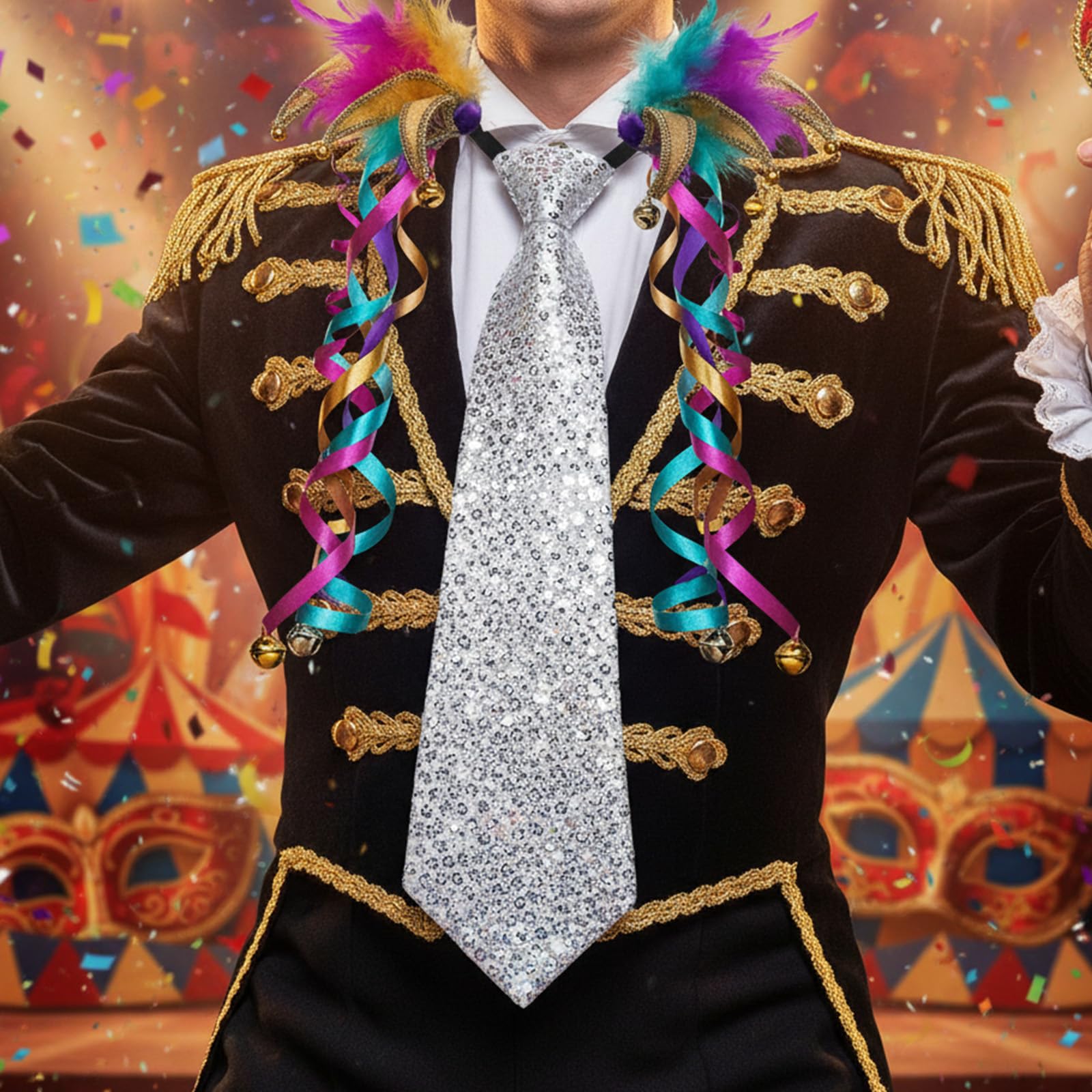 Glitzer Krawatte, Karneval Krawatte Silber, Pailletten Krawattes Glitzer Accessoires Herren und Herren, Karneval Kostüm für Disco Fasching Cosplay Junggesellenabschied Mann Dance Performance