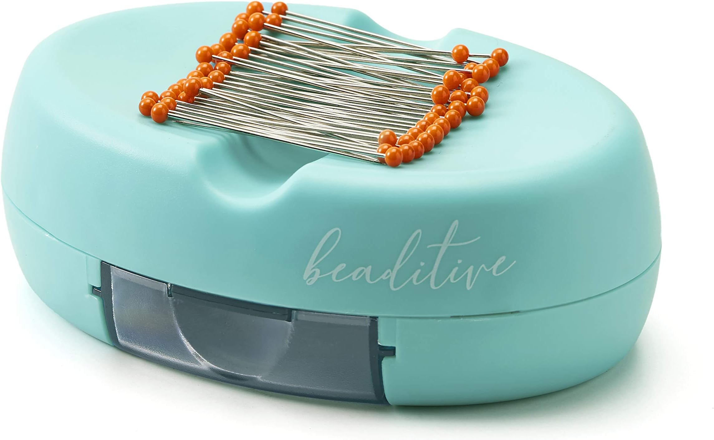 Beaditive Magnetic Pin Cushion with Drawer - Strong Magnet Pin Holder Cushion for Sewing - 50 Glass Head Quilting Pins Included - Chic Pincushion Caddy for Sewing Pins, Paper Clips, Screws ââ‚¬â€œ T