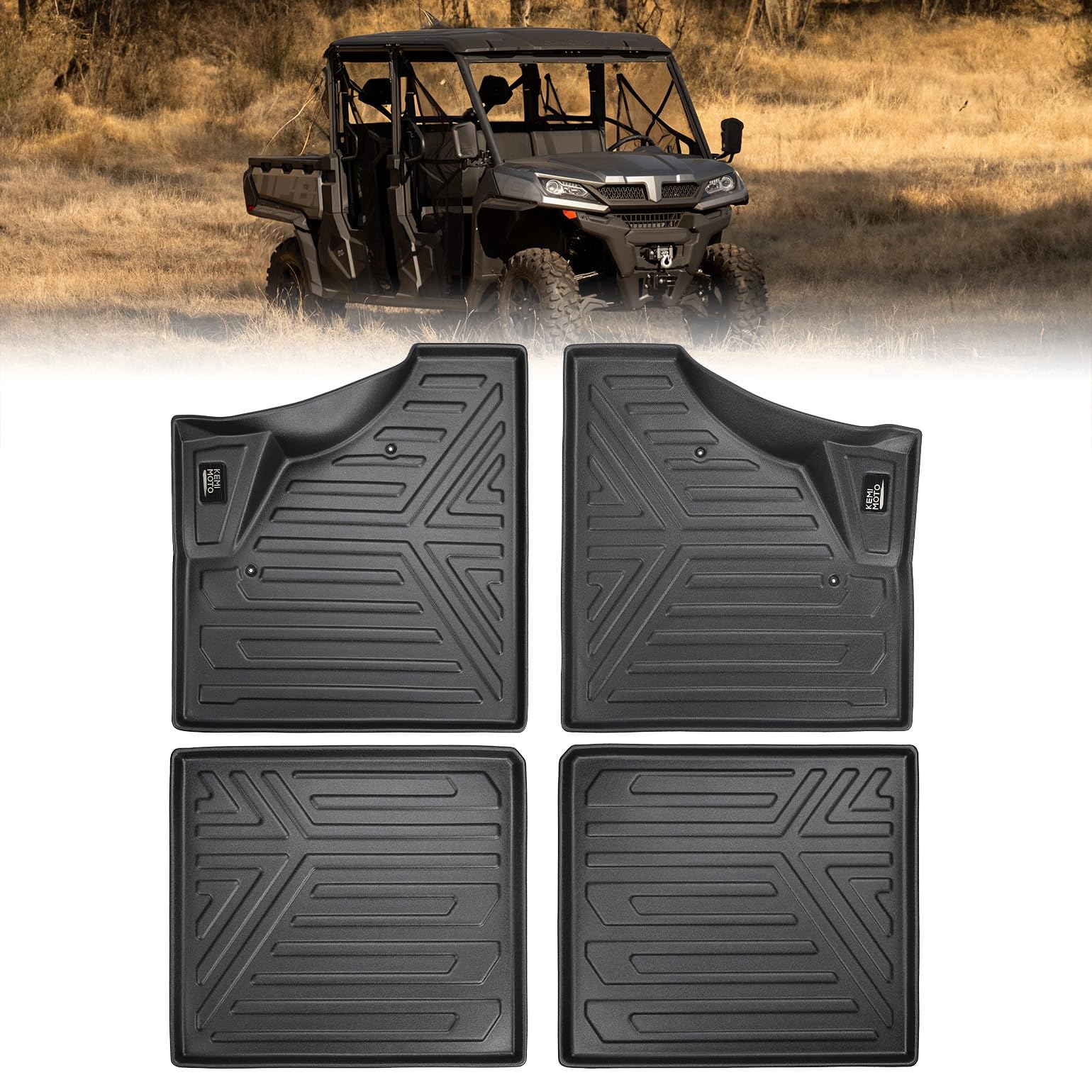 KEMIMOTO 4 PCS Anti-Slip Floor Mats Compatible with CFMOTO UForce 1000 XL 2022-2025, TPE Front and Rear Waterproof Foot Mats Easy to Clean Accessories