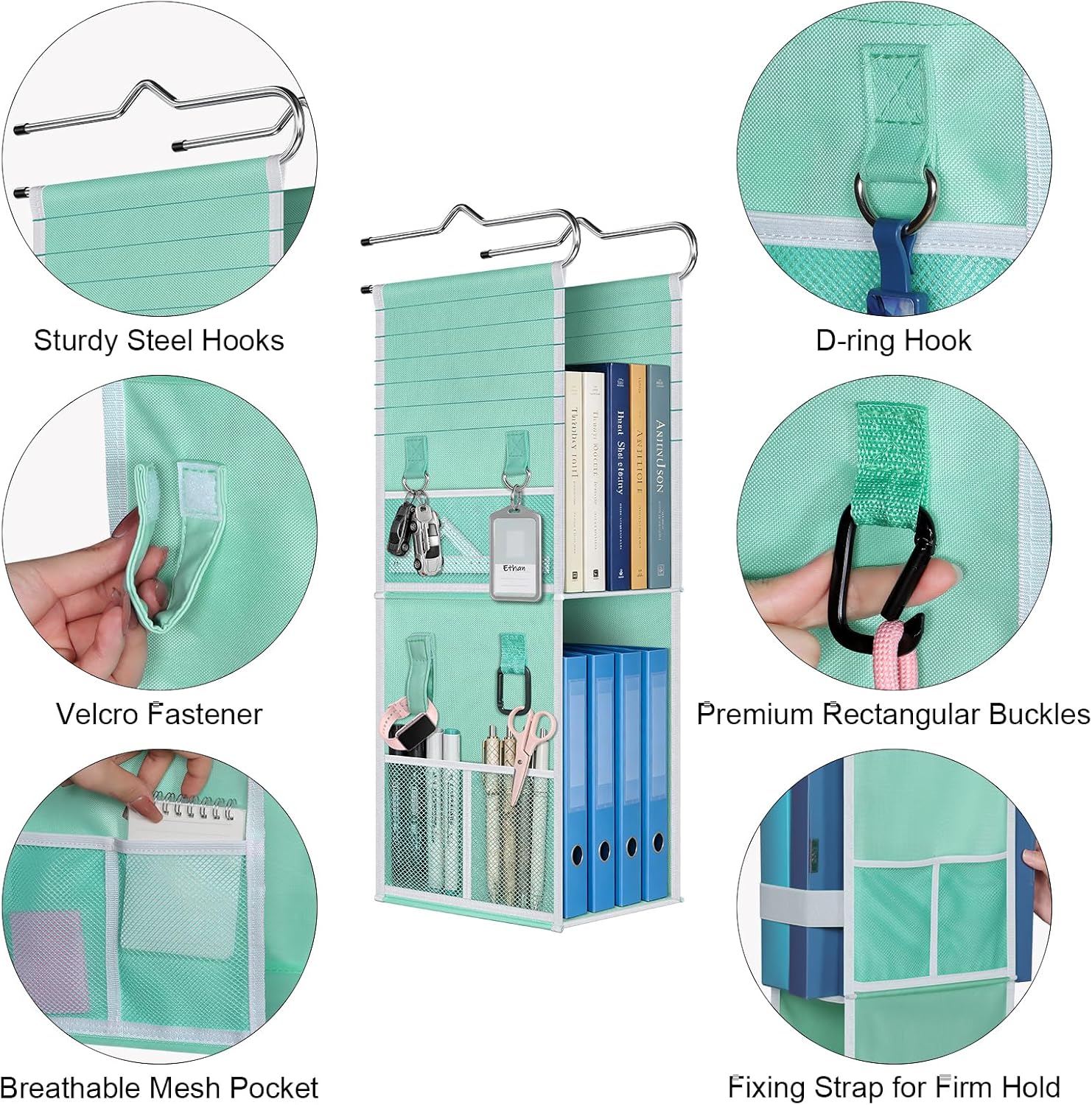 Syeeiex Hanging Locker Organizer, Locker Shelf, Green and White, 2 Tier image 5