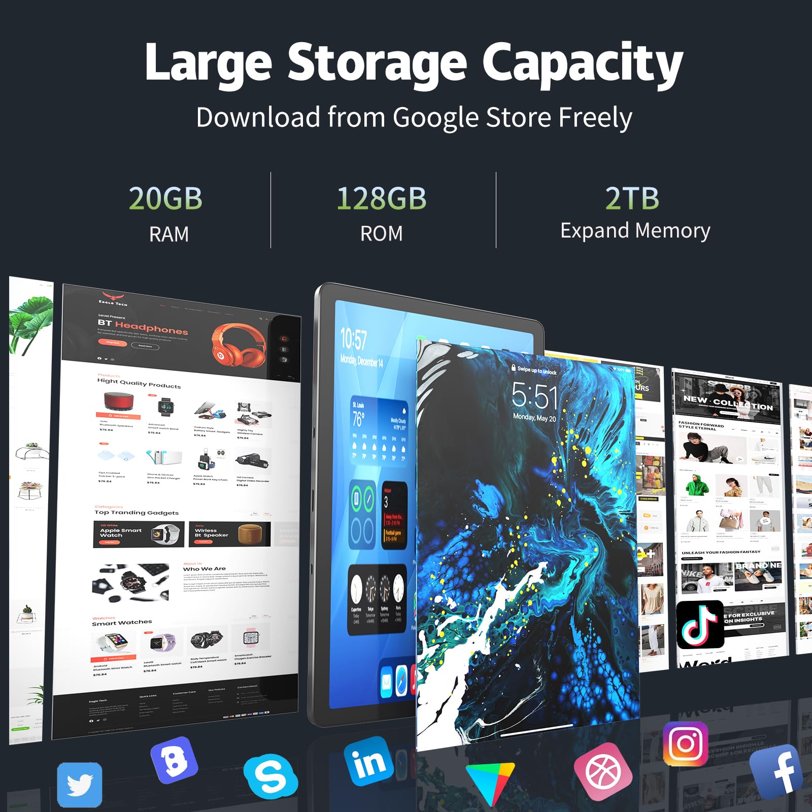 Amazon.com : 11 inch Android 15 Tablet, 20GB RAM 128GB ROM , 2TB