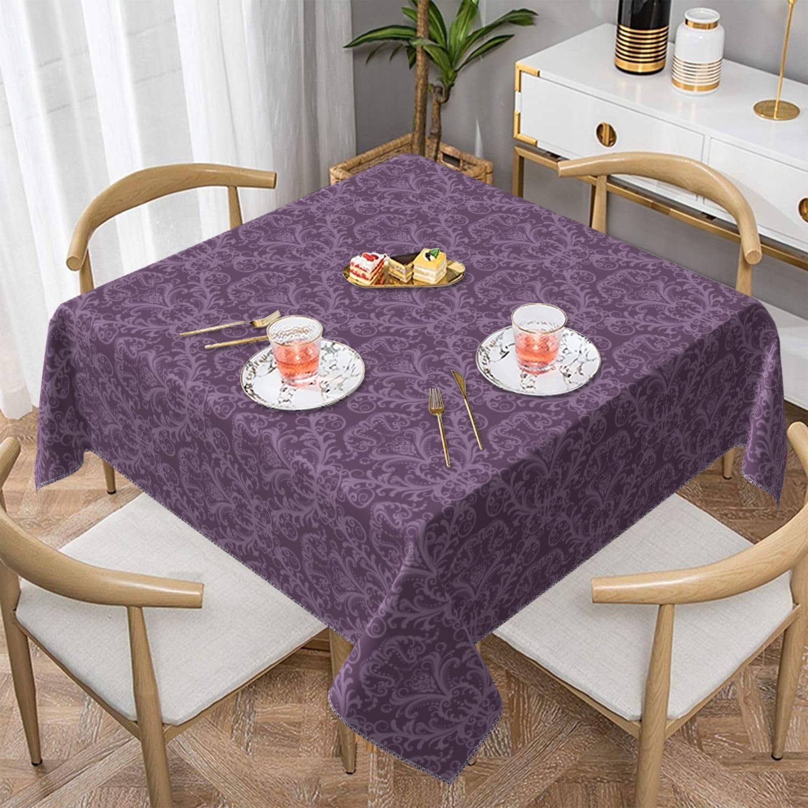 ZERAOKE Square Tablecloth 140x140 Cm, Purple - Table Cover, Polyester Wrinkle-Resistant Washable Tablecloths For Indoor/Outdoor Dining Parties Weddings (Fits 78 To 99cm Tables)