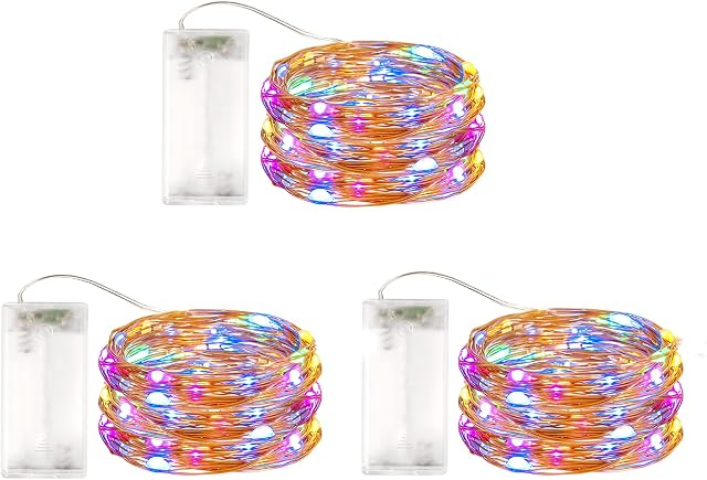 Innotree 3 Pack Fairy Lights with Timer, Battery Copper Wire Fairy Lights 3M 30 LEDs Fairy Lights Christmas Battery Operated Waterproof Lights Bottle Decoration, Multi Coloured