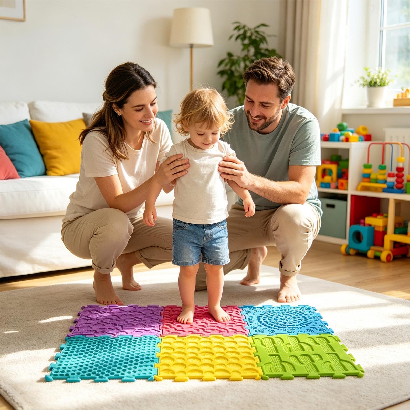 Losetas Sensoriales para Suelo Bases De Puzle con Textura De Silicona Suave | Alfombras De Juego Entrelazables Y Con Textura Masajeante para niños y niñas, preescolar, interior, d