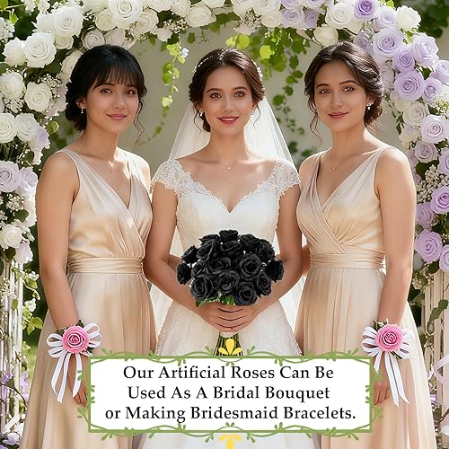 Miniatura 6 de IPOPU 12 rosas artificiales, flores para decoración de fiesta, rosas falsas, flores de seda, pétalos florales para el hogar, boda, fiesta, tienda,