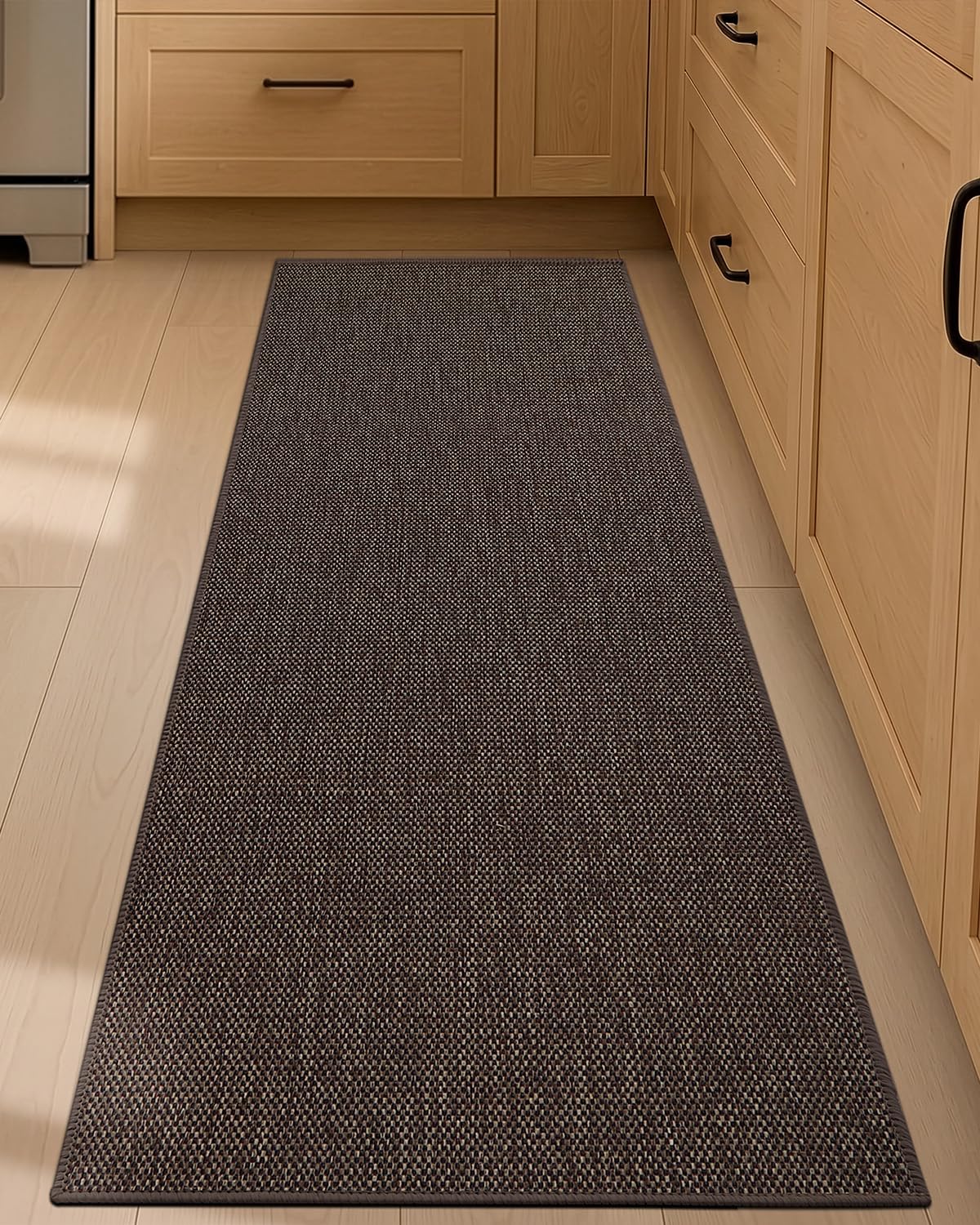 COLOR&GEOMETRY Kitchen Rugs Non Slip Washable 43x150cm, 4mm Thin Woven Rubber Backed Kitchen Runner Rug, Absorbent Easy to Clean Floor Mats for in Front of Sink, Laundry Room, Hallway, Brown