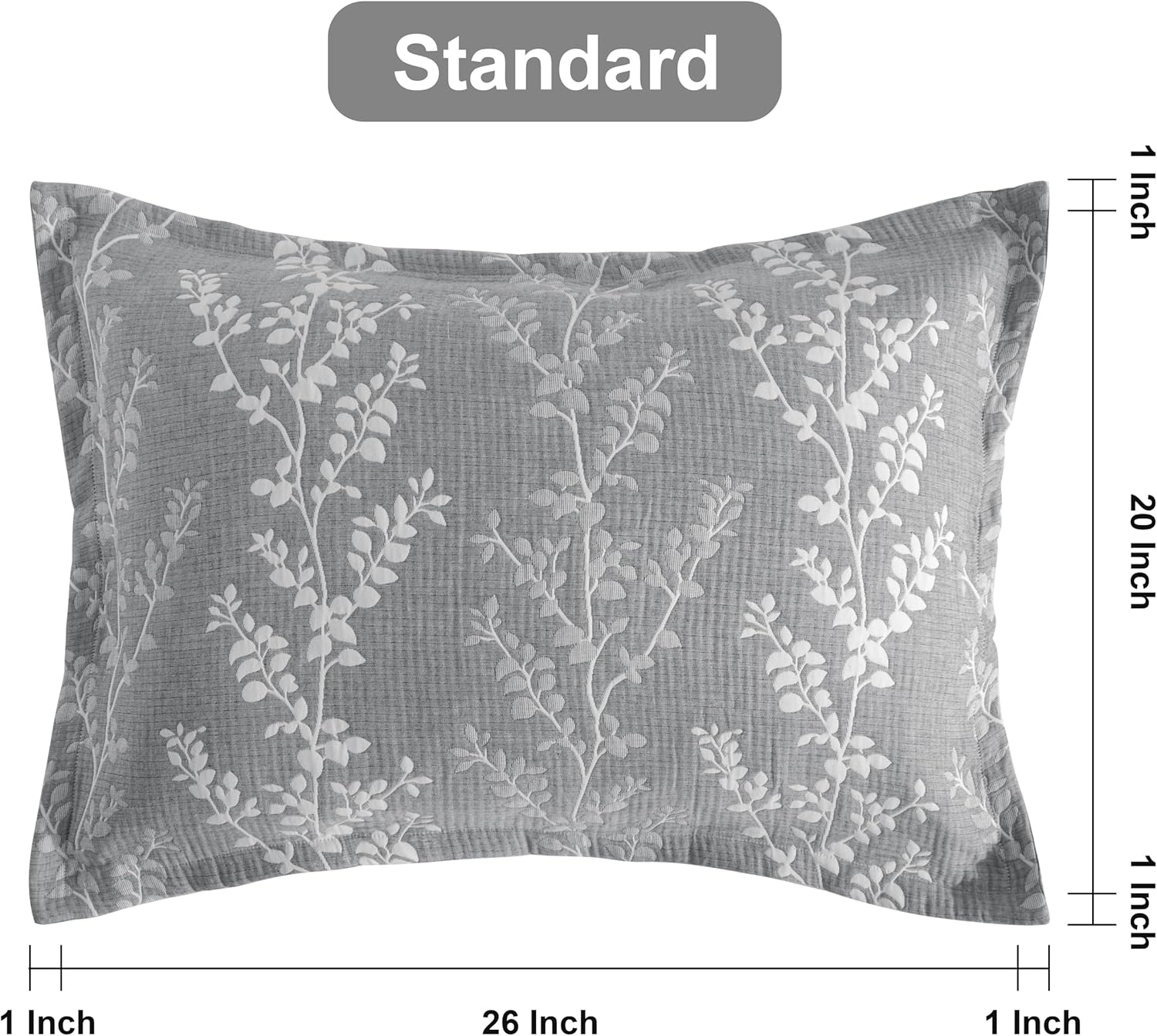 NTBAY Cotton Standard Pillow Shams, 3 Layer Muslin Breathable Soft Thermal Yarn Dyed Sham Covers, 2 Pack 20x26 Oxford Pillowcases with Envelope Closure, Grey Tree - Image 2