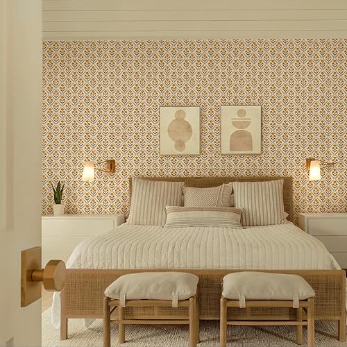 Miniatura 5 de Dimoon Papel tapiz autoadhesivo de 17.3''x78.7'' pulgadas con diseño floral lindo, papel de contacto vintage estilo aldea campestre, casa de campo,