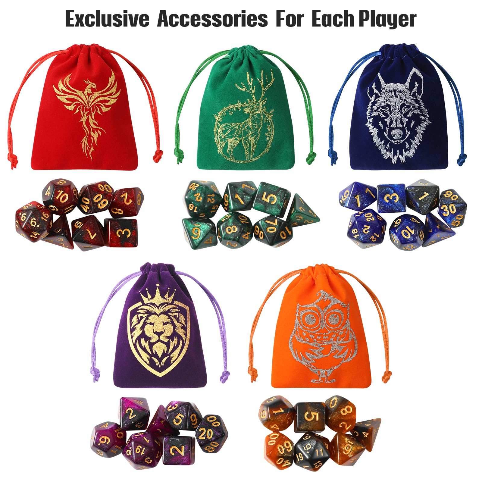 Set De 7 Dados Poliédricos De Juegos De Rol – Incluye D20, D12, D10, D8, D6, D4 Y Bolsa De Terciopelo Morada