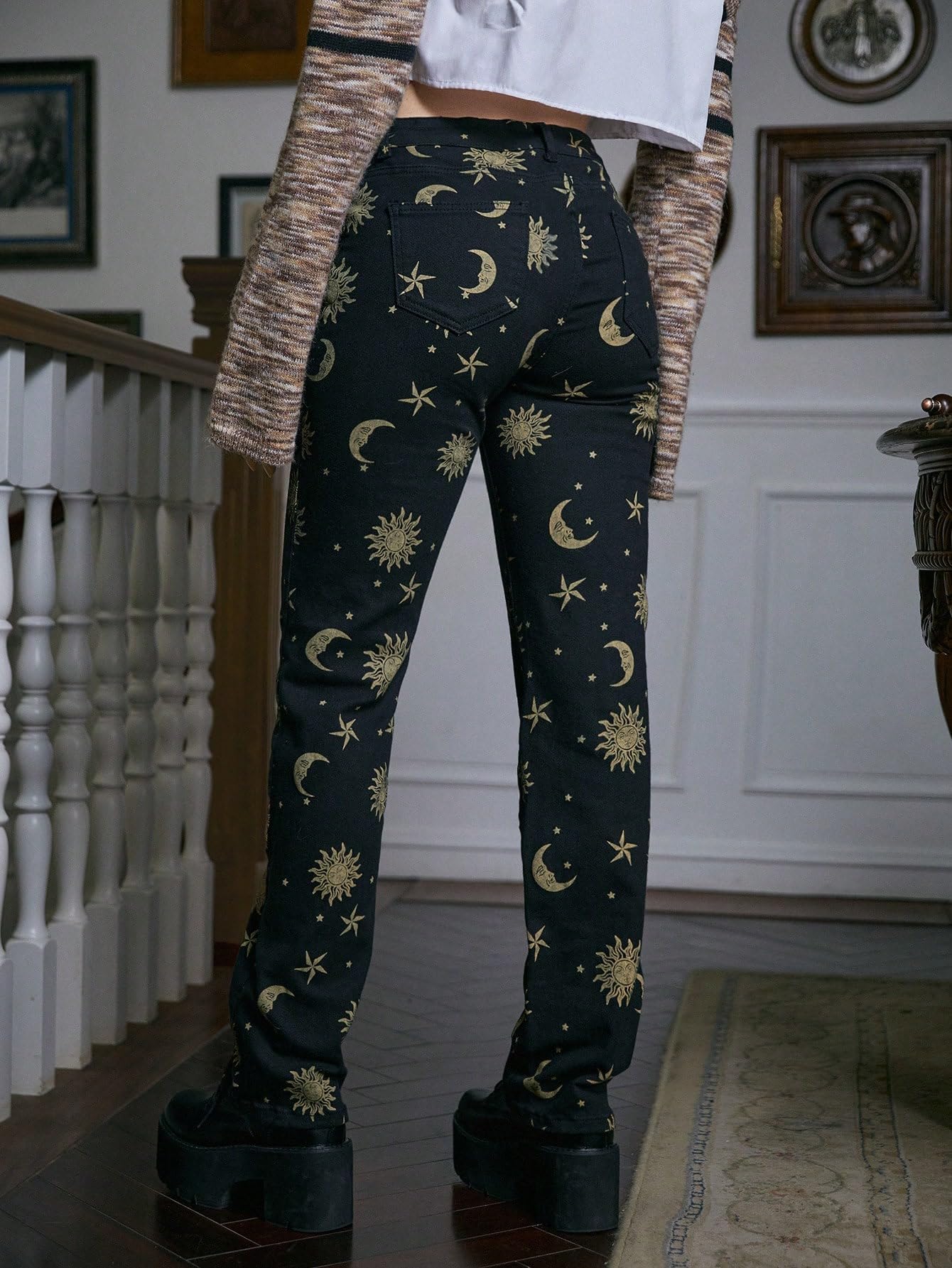 Women's Jeans Sun & Moon Graphic Jeans Women's Skinny Fit Black