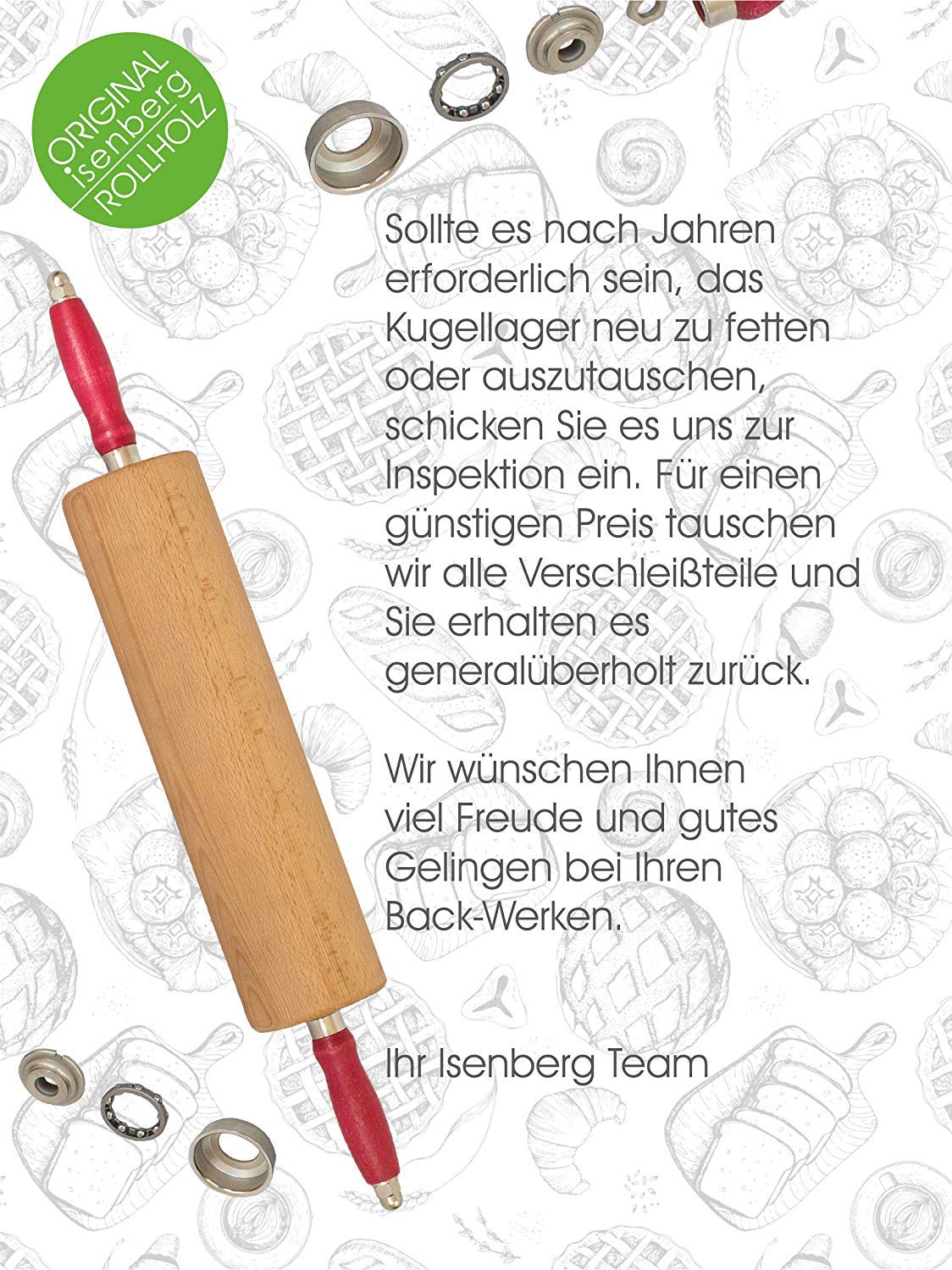 Teigroller Rollholz Wellholz mit Edelstahlkugellager Buche Walzenlängen 25 cm Isenberg