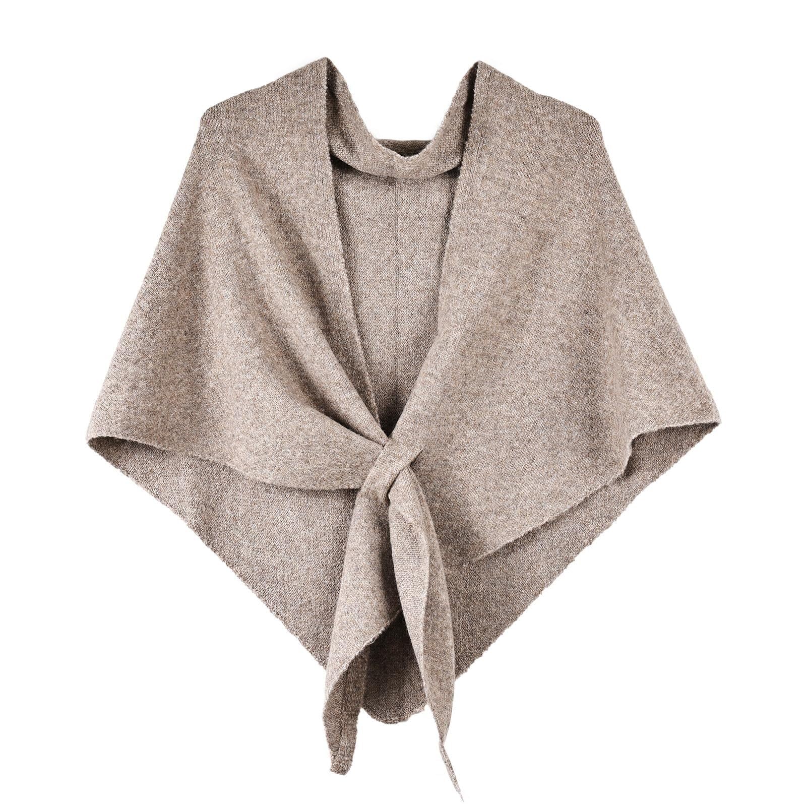 MAGAUSVZVK Women's pure triangle shawl scarf, openwork knit cardigan cape(Dark Khaki)