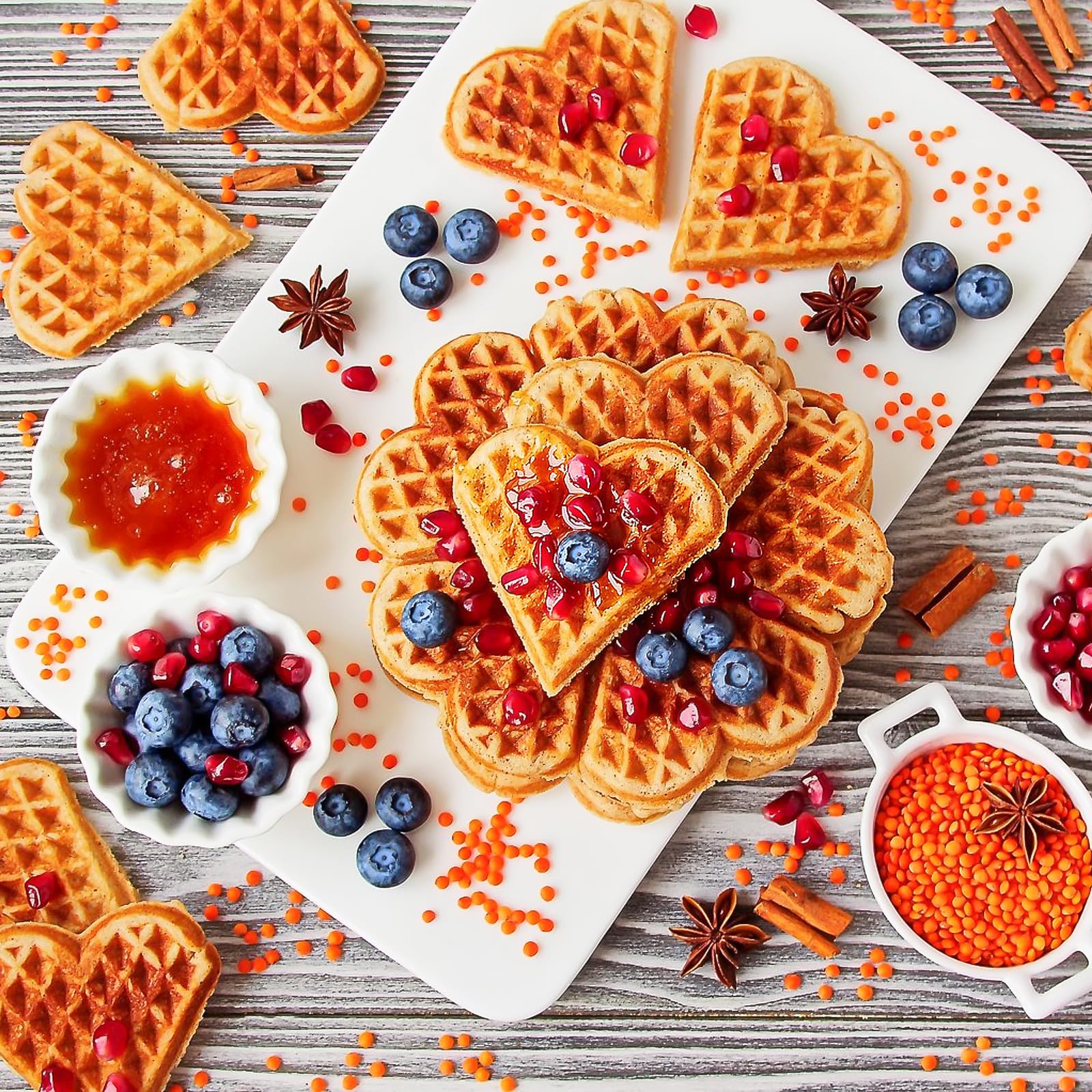 Air Fryer zestaw 2 silikonowych form do pieczenia w kształcie serca, 5 otworów z otworami, nieprzywierający materiał silikonowy, do muffinek i gofrów, narzędzia do dekoracji pieczenia