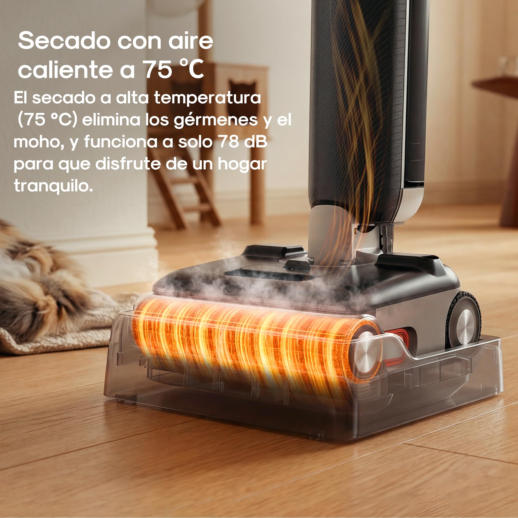 Eureka Aspiradora Fregona Sin Cable FloorShine 830, Aspirador y Fregasuelos en Seco y Húmedo 24kPa, Especial para Mascotas, Limpia Bordes, Antienredo, 60min, 180°, Autolimpieza con Secado 75°C, Negro