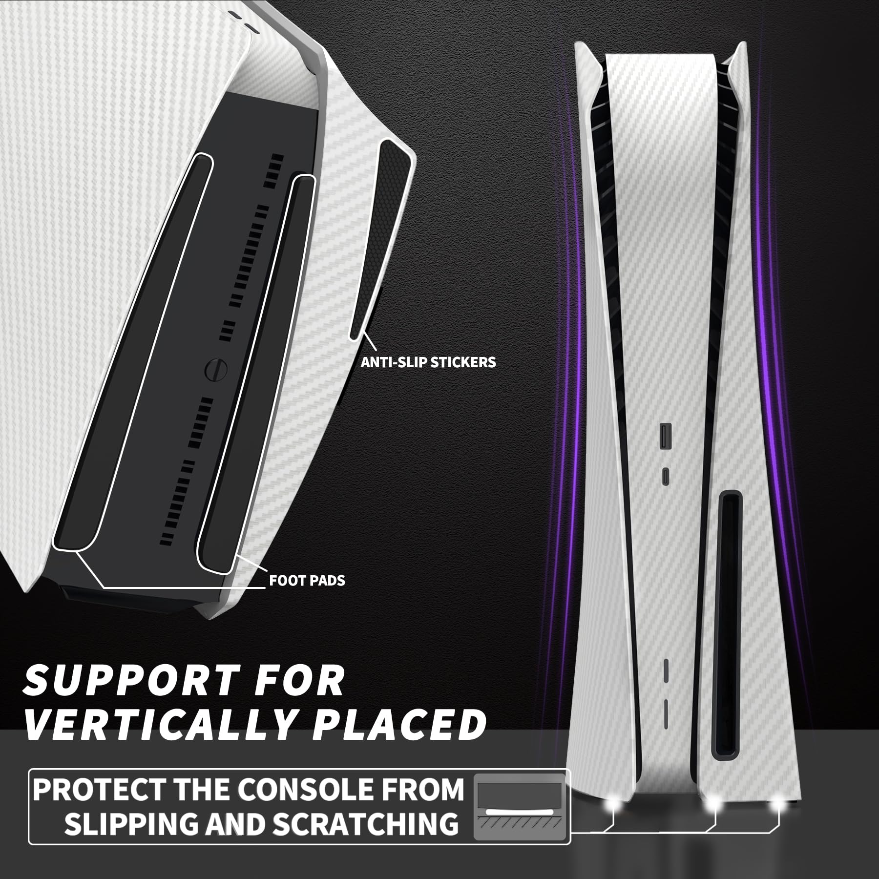 eXtremeRate eXcover Copertura per ps5 Console Disc Edition,Cover Coperchio Custodia Placca Shell Ricambio per ps5 Console Standard Versione-Fibra di Carbonio Bianca