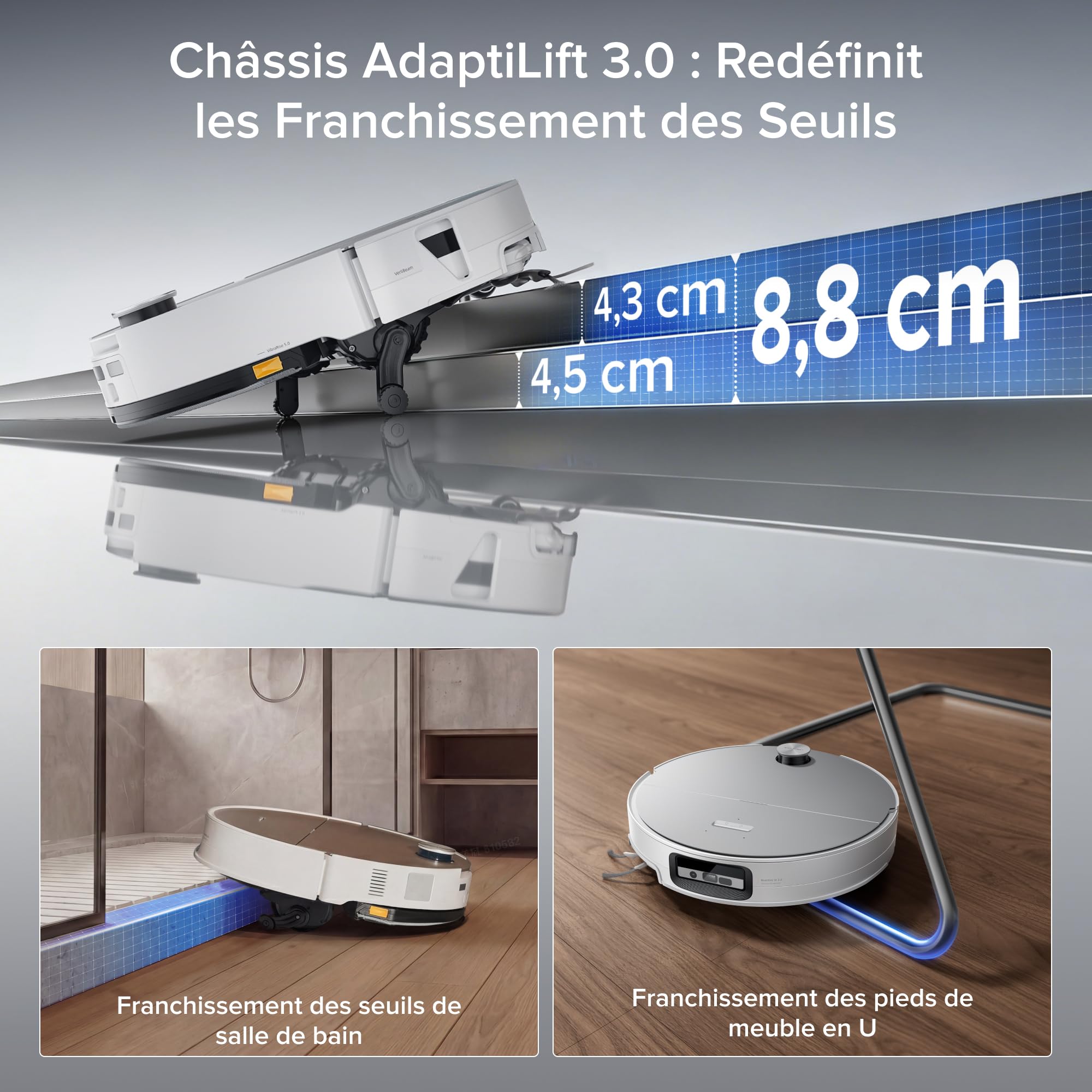 roborock Saros 20 Sonic Aspirateur Robot Laveur avec 36.000 Pa, Lavage de Serpillière VibraRise 5.0, Évite 300+ Obstacles, Doubles Anti-Enchevêtrement, 7,95 cm Mince, Nouvelle Station RockDock, Blanc