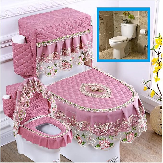 GYOSHI Soft Lace Toilet Lid Tank Seat Top Cover 3 Piece Set