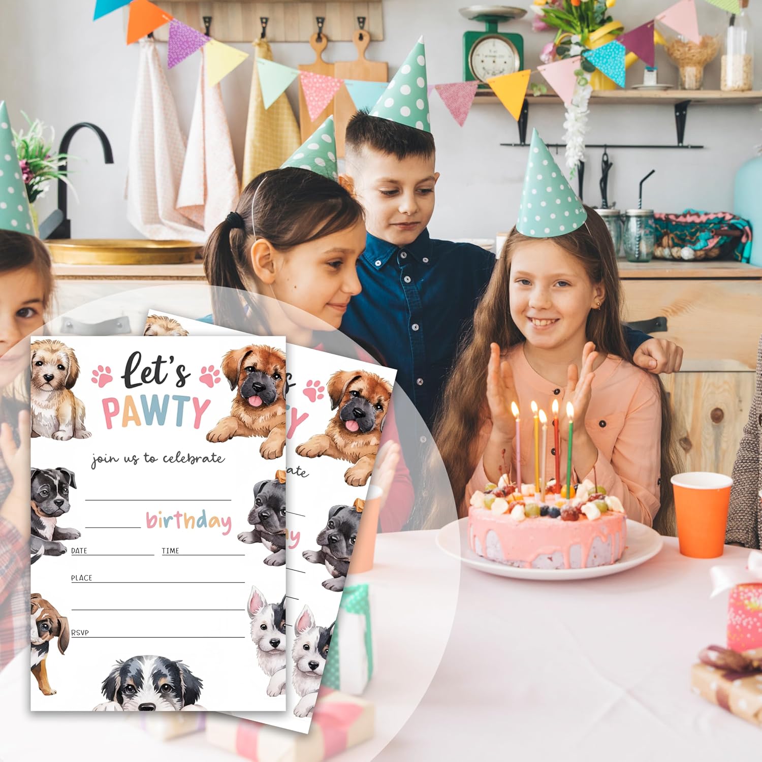 Let's Pawty! Dog Birthday Invitations - 20 Invitation Cards 4”x6” with 20 Envelopes - Cute Doggy Birthday Party Invites.(124)
